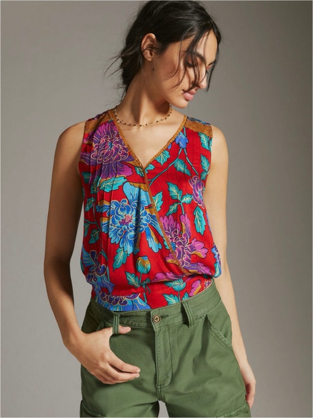 Tiny by Anthropologie floral print surplice sleeveless top (medium)
